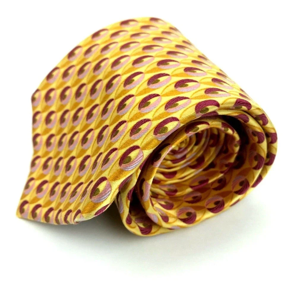Ermenegildo Zegna 100% Silk Italian Yellow Red Pink Necktie Made in Italy 3.5x58